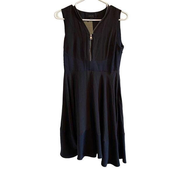 AllSaints Womens Lake Dress 6 Midi Length Tailored Fit Flare Color Block - Picture 1 of 7